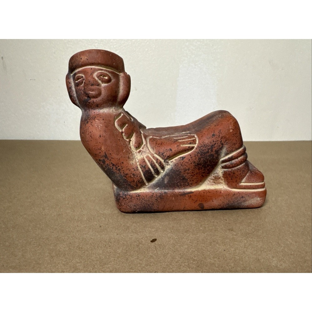Vintage‎ Mayan Toltec Style Chacmool Terracotta Sculpture Reclining Figure 4.5"